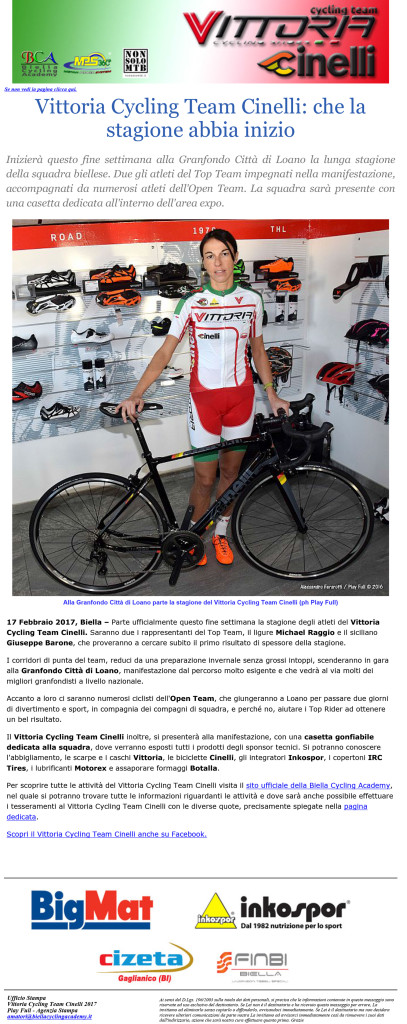Vittoria Cycling Team Cinelli 2017 - News