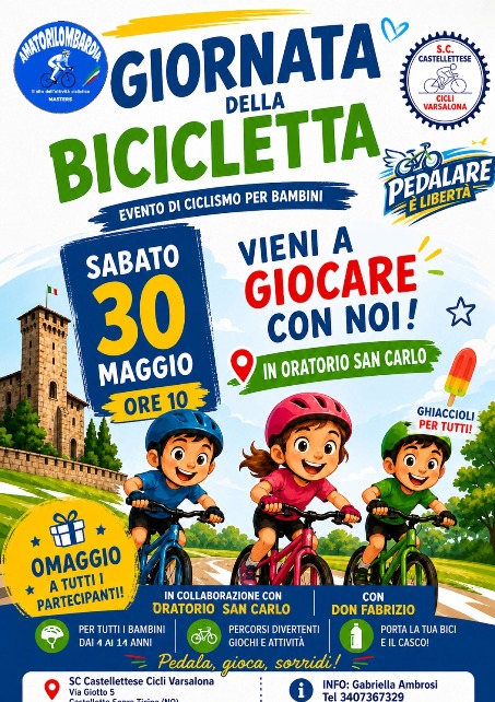 Castelletto Sopra Ticino (Novara) – Sabato 30 Maggio 2026 dalle ore 10,00 “Giornata della Bicicletta” con la SC Castellettese-Cicli Varsalona
