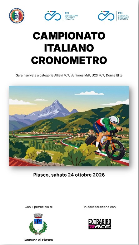 Piasco (Cuneo) – Sabato 24 Ottobre i Campionati Italiani di Ciclismo specialità Cronometro Individuale